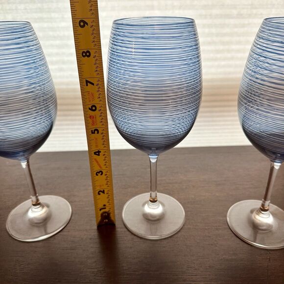 Stolzle Lausitz Elements Twisters 4 Wine Glasses Blue 9" Beverage Ribbon Design - Picture 5 of 6